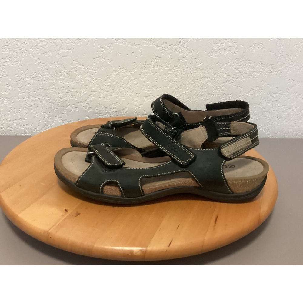 ECCO Cruise Sport Sandals Womens 38 Green Leather Triple Strap Walking Shoes